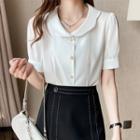 Short-sleeve Scalloped Collar Faux Pearl-button Blouse