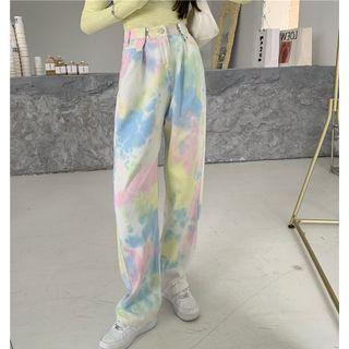 Long-sleeve T-shirt / Rainbow Print Wide-leg Jeans