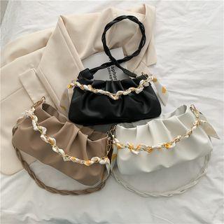Linen Flower Shoulder Strap Ruched Shoulder Bag