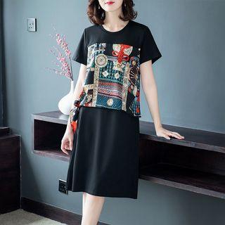 Print Panel Short-sleeve T-shirt Dress