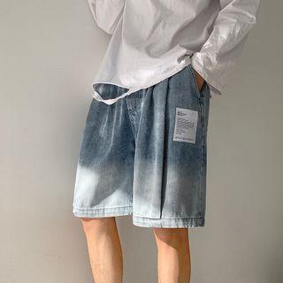 High-waist Applique Gradient Denim Shorts