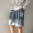 High-waist Applique Gradient Denim Shorts