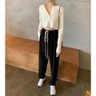 Plain Long-sleeve Cropped Top / Loose-fit Pants