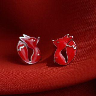 Fox Sterling Silver Earring 1 Pair - Red & Silver - One Size