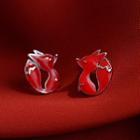 Fox Sterling Silver Earring 1 Pair - Red & Silver - One Size