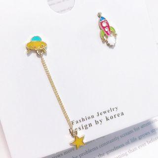 Non-matching Alloy Rocket & Ufo Dangle Earring