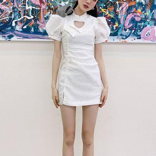 Puff-sleeve Heart Cutout A-line Dress