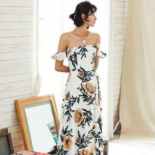 Flower Print Open-back Ruffled Maxi Sundress