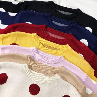Drop-shoulder Polka-dot Knit Sweater