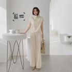 Set: Turtleneck Knit Vest + Boot-cut Knit Pants
