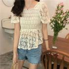 Square Collar Frilled Lace Top