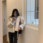 Eco-fur Panel Woolen Zip-up Hoodie Ivory - One Size