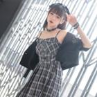 Short-sleeve Blazer Jacket / Plaid Strappy Dress