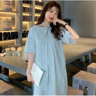 Mock Two-piece Short-sleeve Dotted Midi A-line Dress