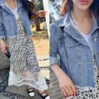 Fray-hem Metallic-button Denim Jacket Light Blue - One Size