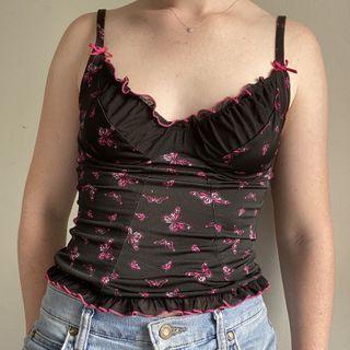 Butterfly Print Ruffle-trim Camisole Top