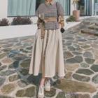 Set: Two-tone Midi A-line Shirtdress + Striped Top