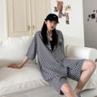 Set: Elbow-sleeve Gingham Shirt + Shorts