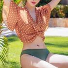 Set: Plain Halter-neck Bikini + Dotted Cover-up