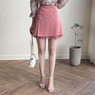 Button-detail Lace-trim Miniskirt