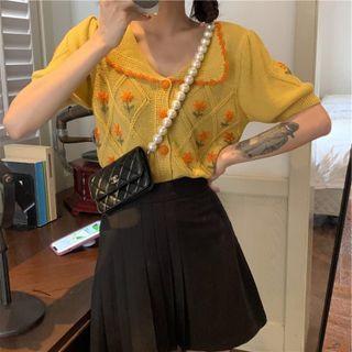 Elbow-sleeve Floral Cardigan