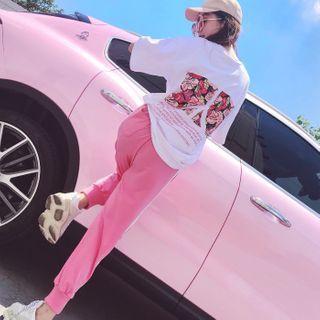Set: Printed Elbow-sleeve T-shirt + Jogger Pants