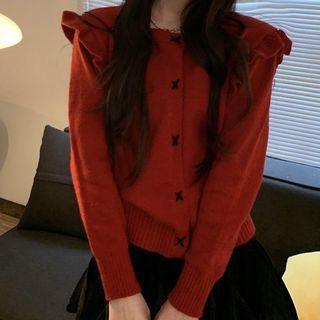 Long-sleeve Knit Top Red - One Size