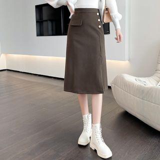 Button-up Side-slit Pencil Skirt