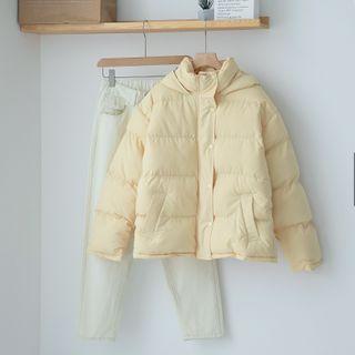 Hooded Padded Zip-up Jacket / Straight-cut Jeans