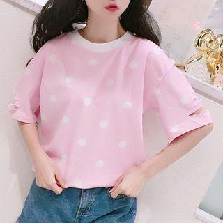 Ripped Polka Dot Short-sleeve T-shirt