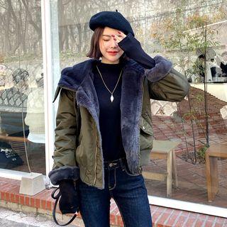 Hooded Coral-fleece Lined Flight Jacket