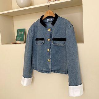 Contrast-trim Denim Jacket Blue - One Size