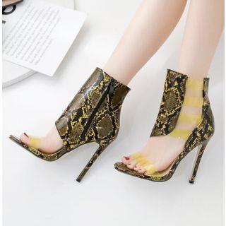Snake Pattern Cutout Clear Strap High Heel Sandals