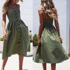 Buttoned Strappy Midi A-line Dress