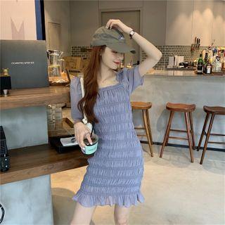 Short-sleeve Crinkled Mini Dress Purple - One Size