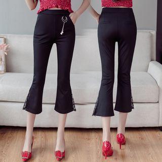 Lace Trim High Rise Boot-cut Pants