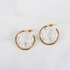 Faux Pearl Alloy Open Hoop Earring 1 Pair - S925 Silver - Gold - One Size