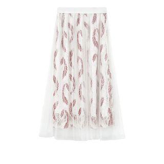 Lace Overlay Midi A-line Skirt