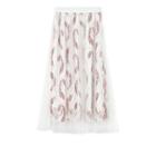 Lace Overlay Midi A-line Skirt