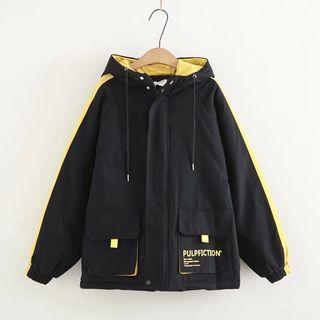 Two-tone Lettering Hooded Zip Jacket