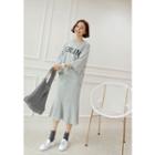 Set: Lettering Dip-back Top + Ruffle-hem Skirt