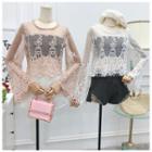 Set: Plain Bandeau Top + Lace Long-sleeve Top