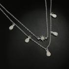 Rhinestone Layered Necklace Silver - One Size