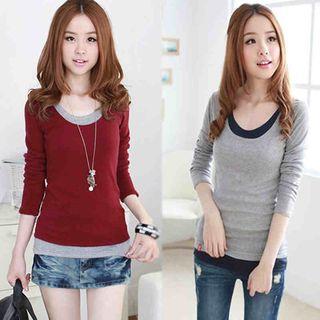 Mock Two Piece Color Panel Long Sleeve T-shirt