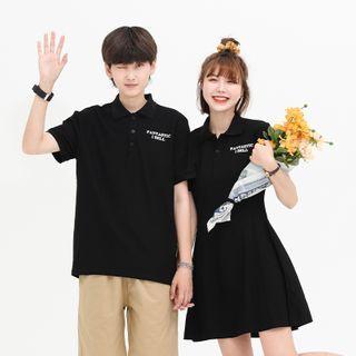 Couple Matching Short-sleeve Lettering Polo Shirt / Shorts / Mini A-line Dress