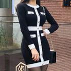 Two-tone Buttoned Mini Knit Dress Black & White - One Size