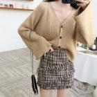 Wide-sleeve Cardigan / Tweed Skirt / Set
