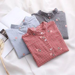 Floral Embroidery Plaid Shirt