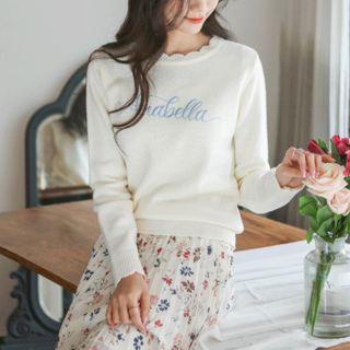 Scallop-edge Lettering Embroidered Sweater