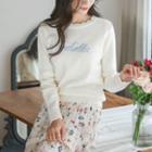 Scallop-edge Lettering Embroidered Sweater
